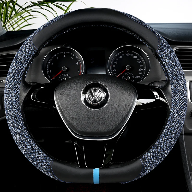 D Shape Car Steering Wheel Cover For VW Sharan Passat Caddy Touran Tiguan 2015-2021 Teramont Atlas T-Roc T-cross 2017-2021