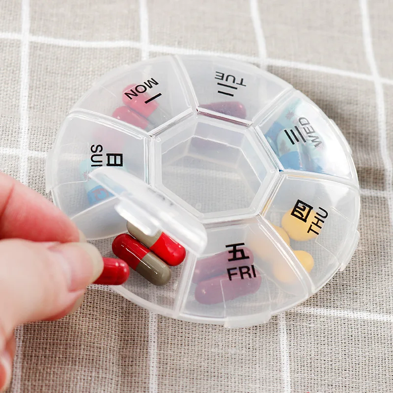 Mini Pill Box Weekly Medicine Pill Box Rotating Pill Box Case Splitter Pill Organizer Portable Travel 7 Day Pill Container Case