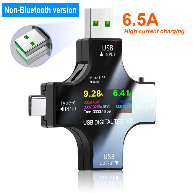 12 in 1 USB Tester DC Digital Voltmeter Current Voltage Type-C PD 6.5A Meter Amp Ammeter Detector Power Bank Charger Indicator