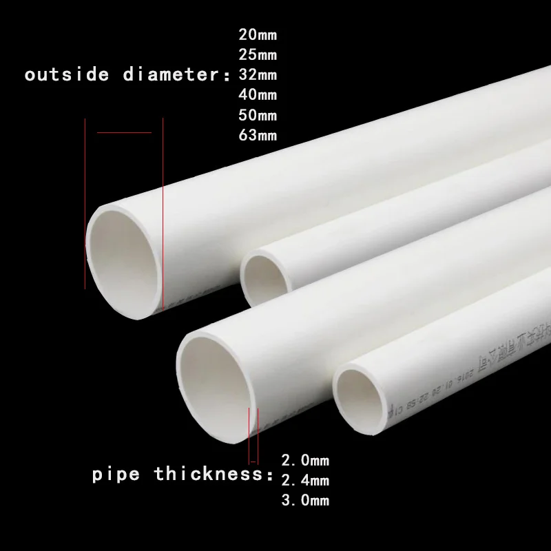 Red/White PVC Pipe OD 20mm 25mm 32mm 40mm 50mm 63mm Agriculture Garden Irrigation Tube Fish Tank Water Pipe 40-50cm 1 Pcs