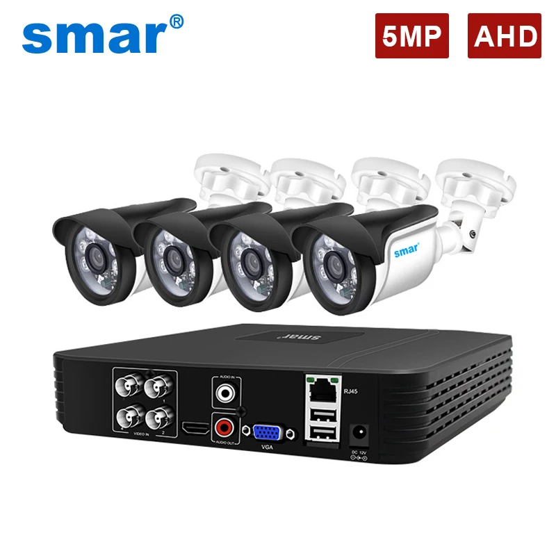 Smar CCTV 5MP AHD Camera Security Kit 4CH 5M-N HD DVR Kit Waterproof Camera Night Vision Email Alarm Surveillance Set