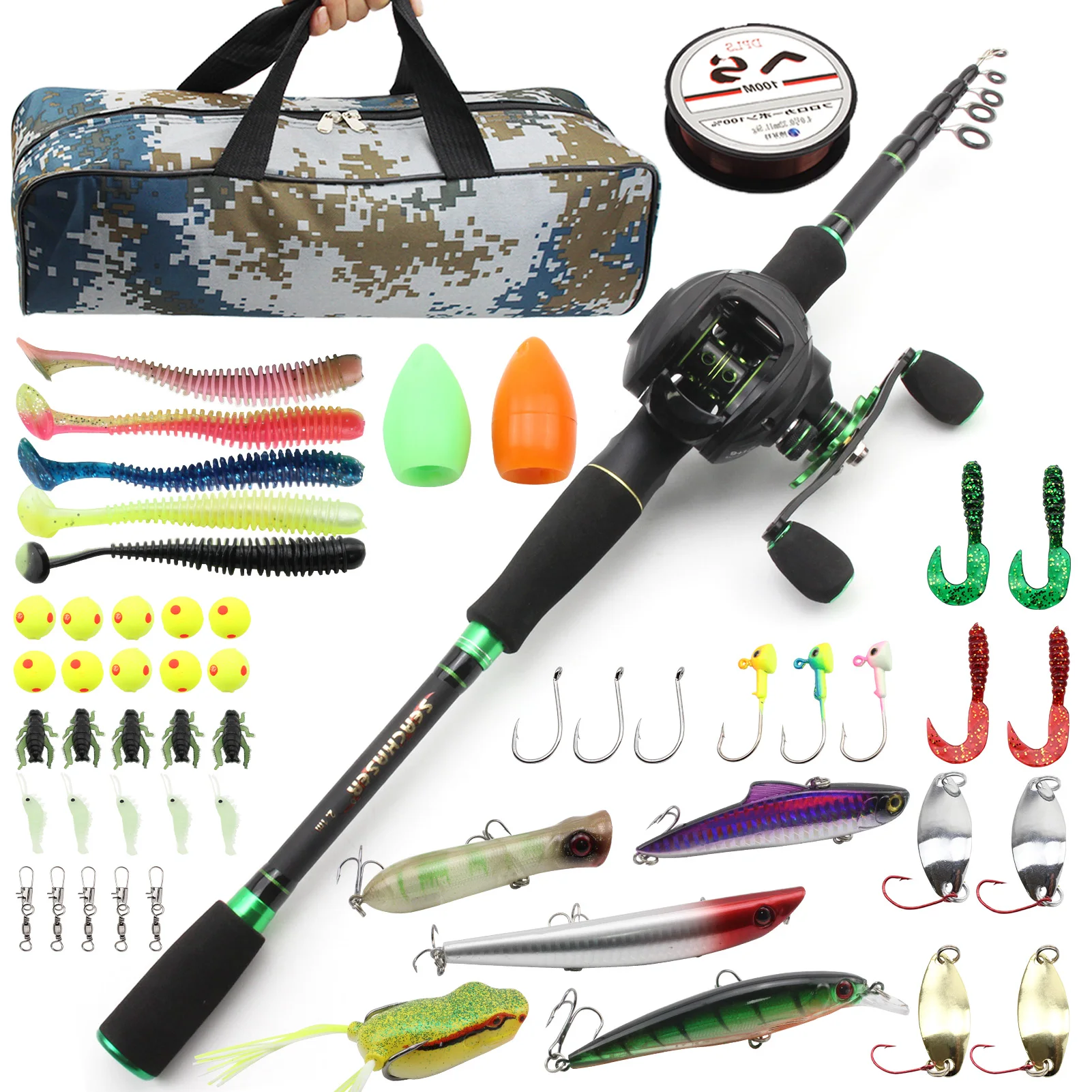 NEW 1.8m 2.1m 2.4m 2.7m carbon Telescopic Casting Fishing Rod and Reels Hook Lures Hard Fishing Bag Combos Novice fishing gear