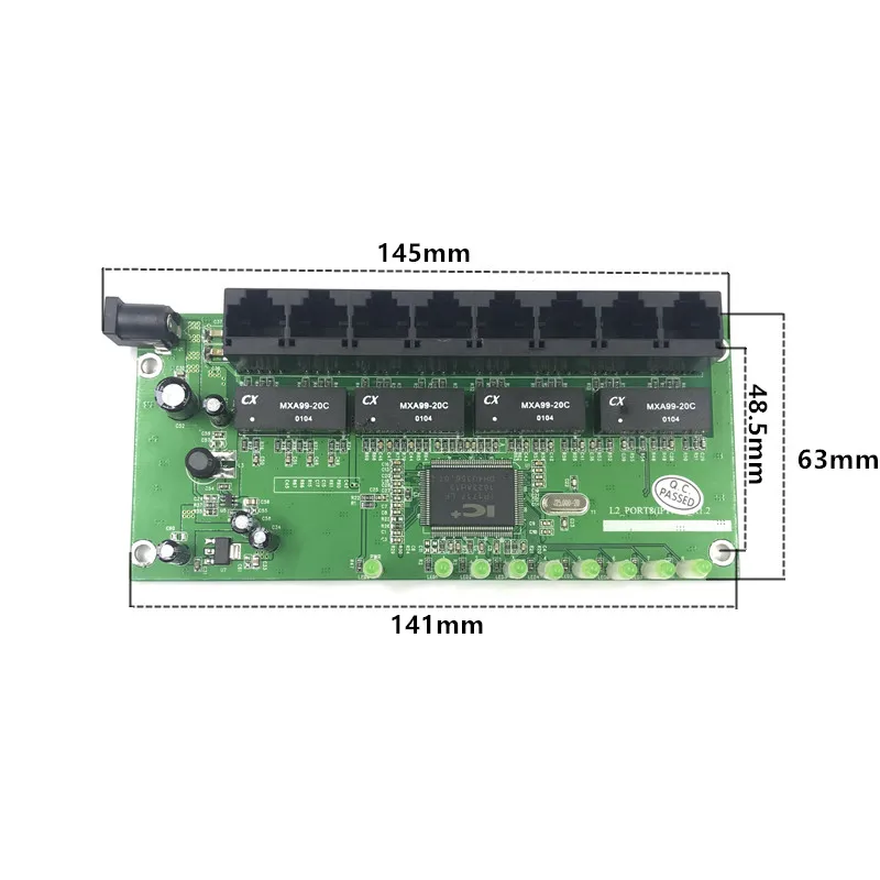 Módulo de interruptor Ethernet rápido de 8 puertos, adaptador de fuente de alimentación de 5v, placa base, OEM, 10/100mbps, RJ45