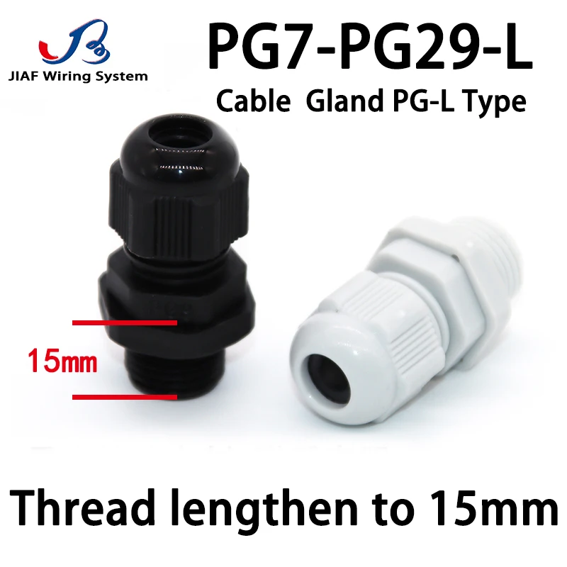 JIAF 10pcs PG7-PG29-Lengthen Cable Gland Nylon Waterproof Joint IP68 Plastic Seal Jiont Waterproof Box Outlet Locking Connector