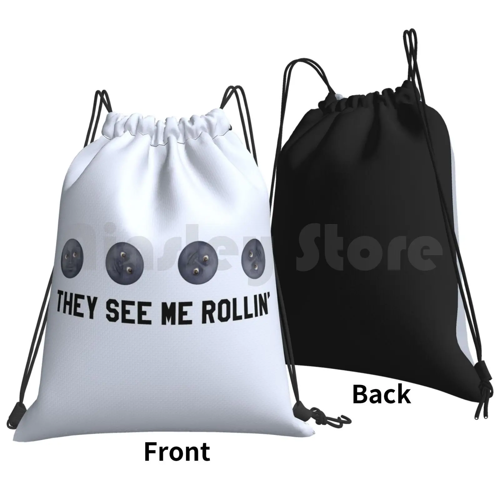 They See Me Rollin' ; Black Moon Trendy / Hipster / Tumblr Meme Backpack Drawstring Bag Riding Climbing Gym Bag They See