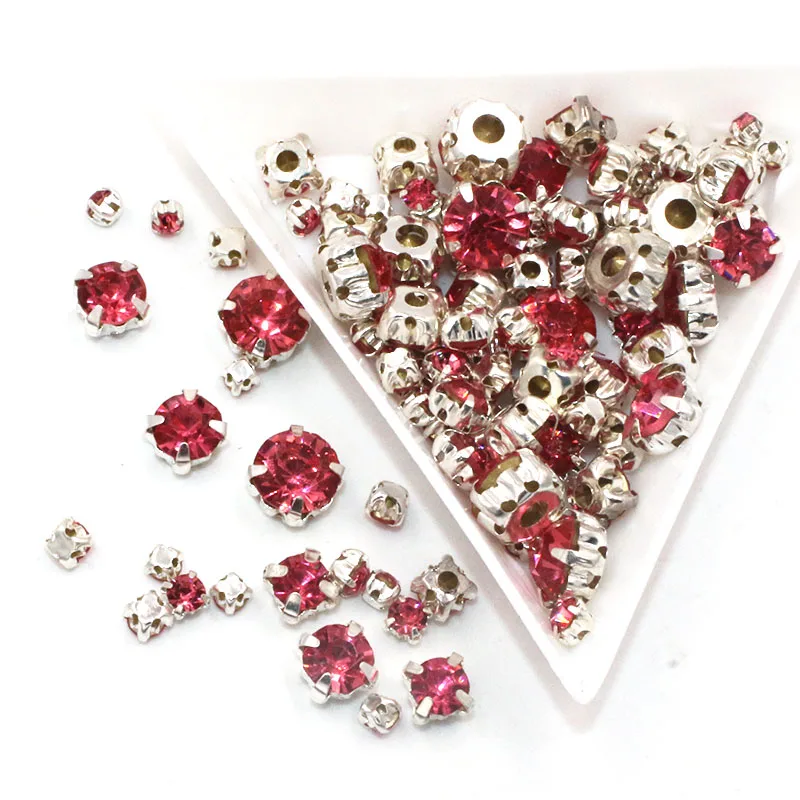 Free shipping Hot sale strass 100pcs/pack Mixed size Rose glass crystal sliver base sew on rhinestones diy clothing accessories