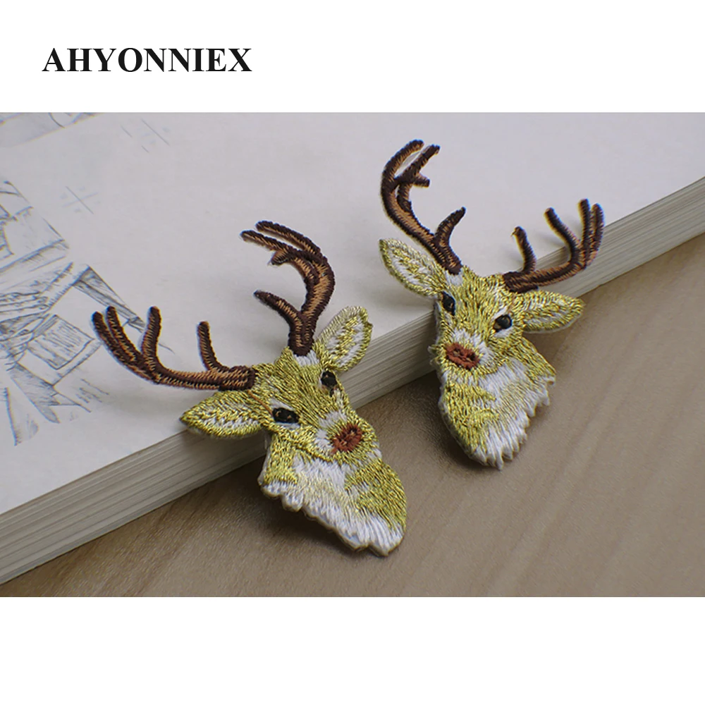 Christmas Collar Decoration Fabric DIY Applique Coffee Deer Elk Patches for Clothes Iron On Patches for Clothing