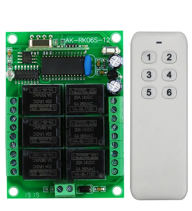 DC12V 6CH 6 CH Wireless Remote Control LED Light Switch Relay Output Radio control RF Transmitter And 315/433 MHz Receiver