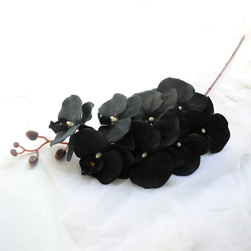 100cm Black Butterfly Orchid Single Artificial Flower Branch Halloween Decoration Home Silk Fake Flower Wedding Party Supplies