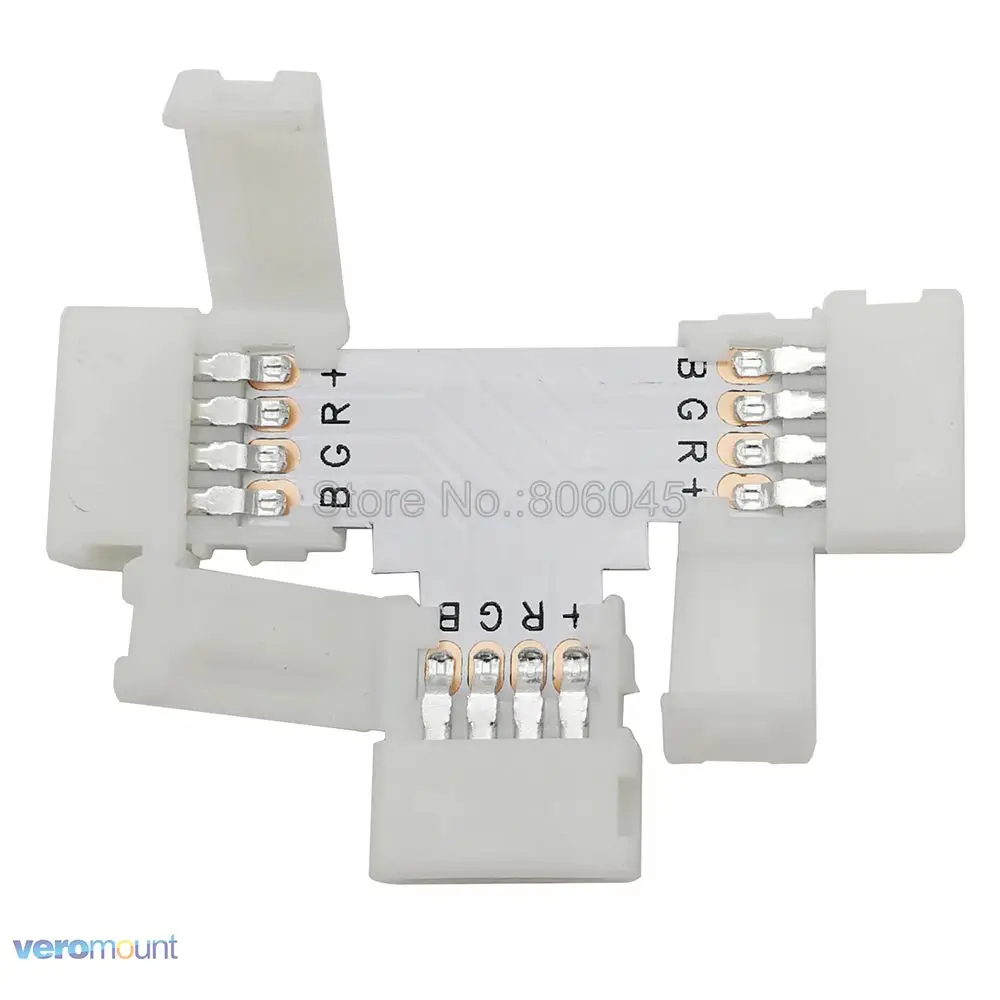 5pcs/lot Free Soldering LED Connector 4Pin 4-Pin L / T / X Shape Corner Connector No Welding for 10mm RGB LED Strip Light