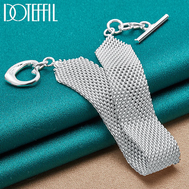 DOTEFFIL 925 cinturino in argento sterling rete cuore braccialetto catena per donna uomo fascino matrimonio festa di fidanzamento gioielli di moda