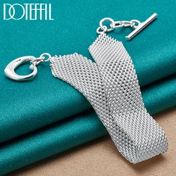 DOTEFFIL 925 Sterling Silver Watchband Network Heart Bracelet Chain For Woman Man Charm Wedding Engagement Party Fashion Jewelry