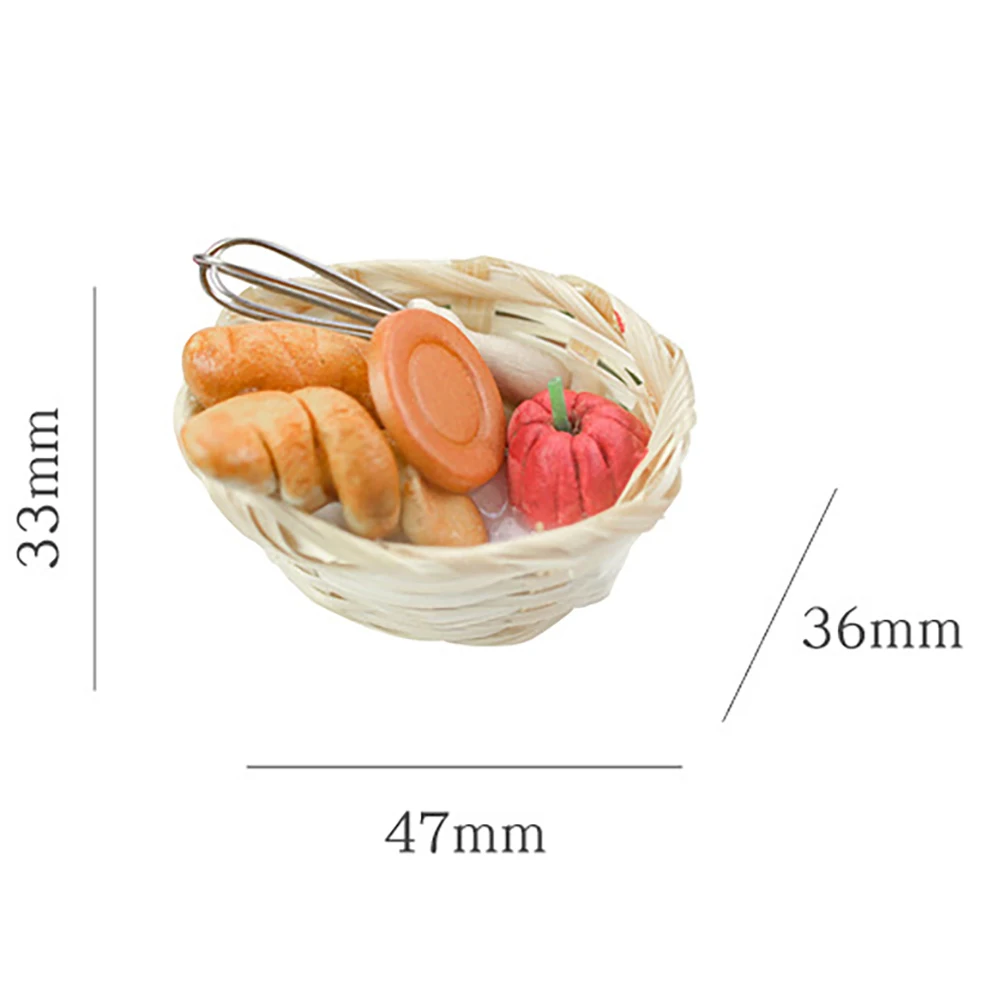 1/12 Dollhouse Miniature Accessories Mini Food Basket Simulation Bread Vegetables Egg Whisk Model for Doll House Home Decoration