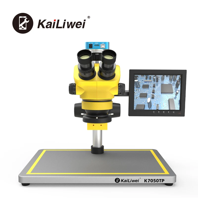 KAILIWEI 7050 Trinocular Stereo 38MP Camera 8Inch Screen HDMI VGA USB Industrial Electronic Video Microscope Soldering Repair