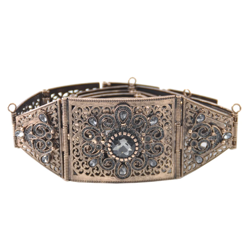 Caucasian ethnic fashion style belt for women's custom rectangular adjustable length metal belt