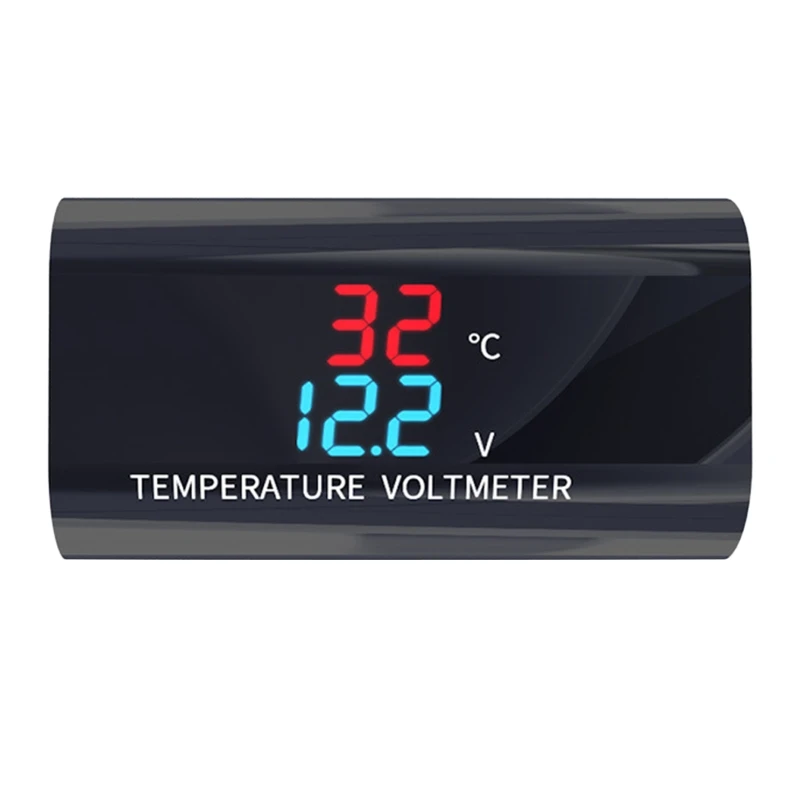 Car Motorcycle Waterproof DC 12V Voltmeter Thermometer 0.28 inch Dual Displa Voltage Temperature Meter Monitor T3EF