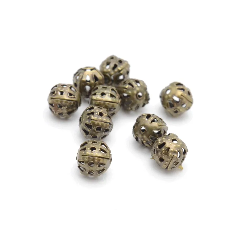 Jewelry DIY 4/6/8/10mm Vintage Iron Flower Lace Hollow Ball Metal Beads For Jewelry Making Findings