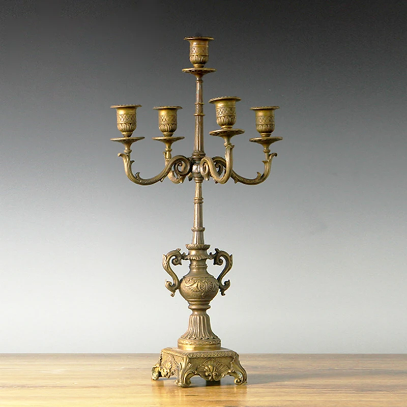 Europe Vintage Candlestick High-grade Household Decoration Candle Holder Sculpture Pure Brass Candleholder Centerpiece Figurine