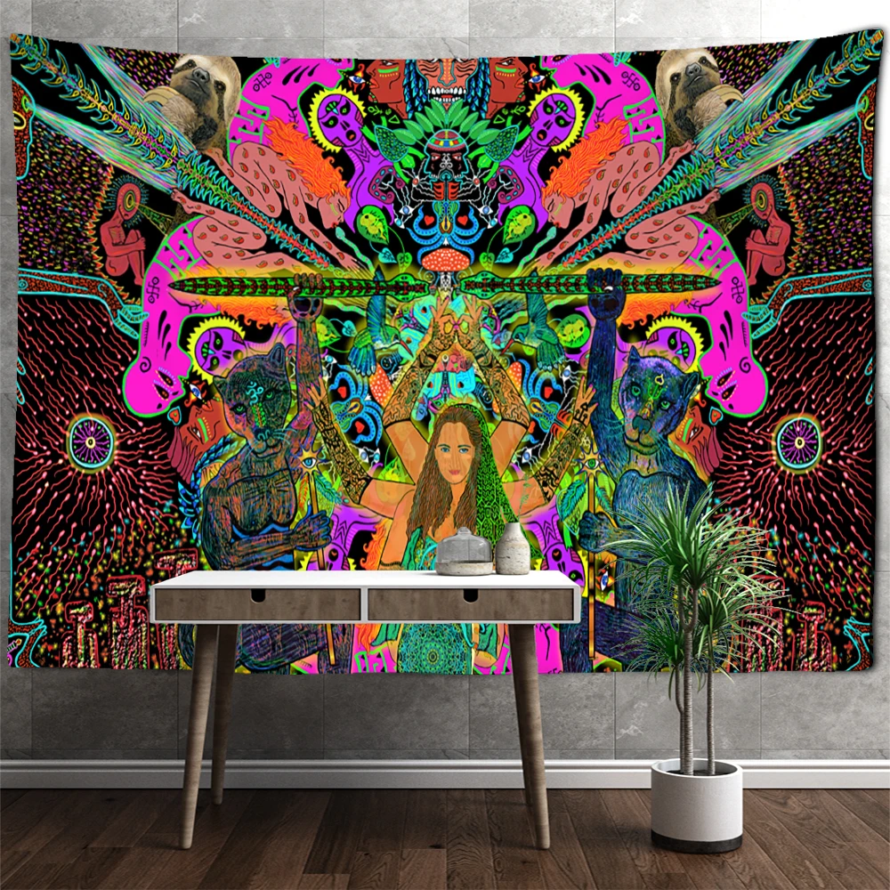 Fluorescent Eye of Death Tapestry Wall Hanging Witchcraft Psychedelic Abstract Horror Living Room Background Cloth Home Decor