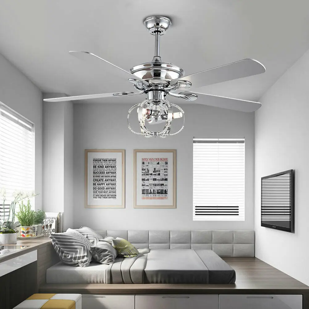 OUKANING 52 Inch Reversible Blades Chandelier Ceiling Fan Lights 3 Speed Sets Pendant Lamp Remote Control for Living Room