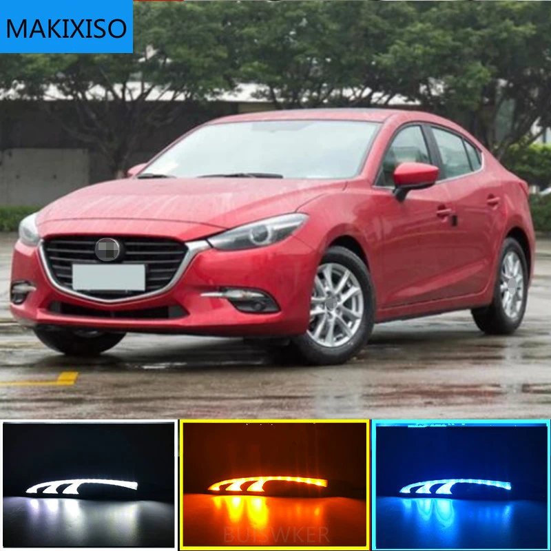 

2pcs DRL for Mazda 3 axela 2017 2018 12V LED car DRL Driving daytime running lights fog lamp with turn Signal style Relay