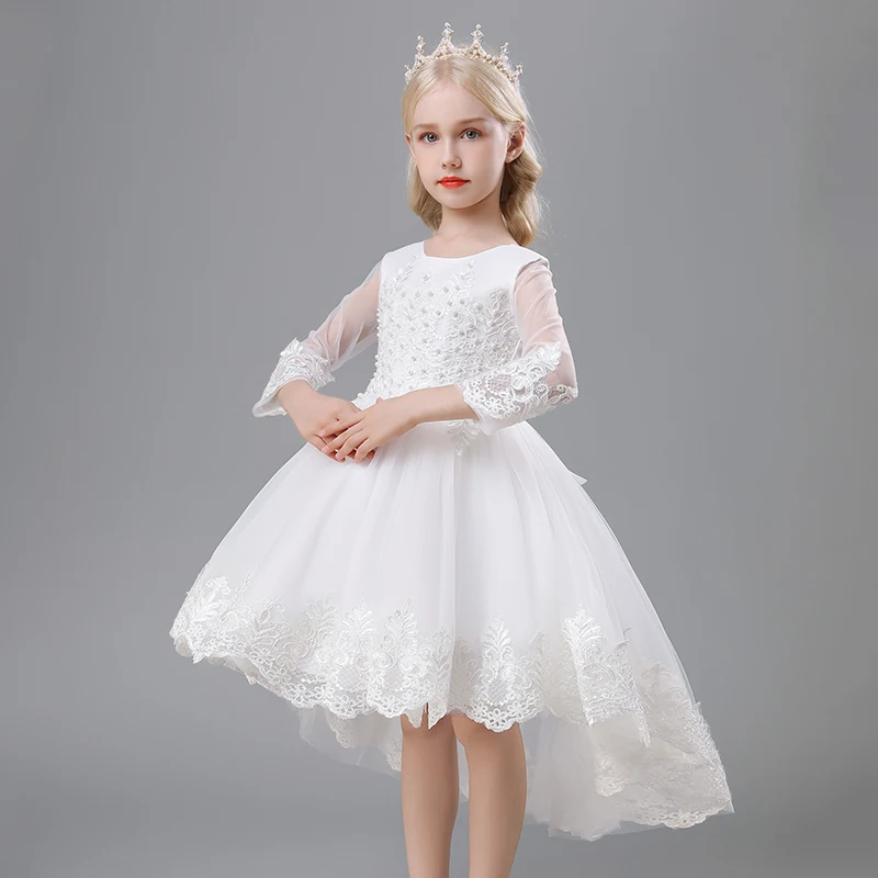 Party Dresses For Weddings Girl\'s Princess Dress Piano Costume Autumn style Beaded Flowers Sweep Train Skirt