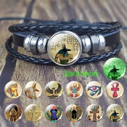 Egyptian Ankh Glow In The Dark Punk Bracelet Vintage Ancient Egypt Anubis Scarab Goddess Multilayer Bracelets Amulet Jewelry