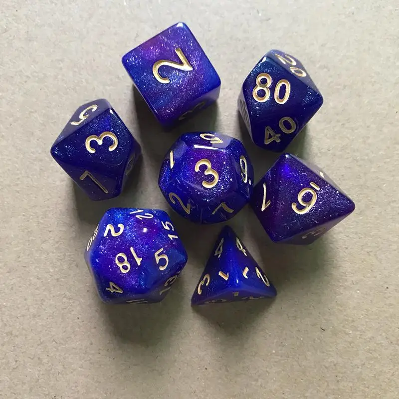 7PCS/Set Polyhedral Dice Starry Sky Multi-sided Dice Set Number Game Dice For DnD RPG 4 6 8 10 12 20 D4-D20