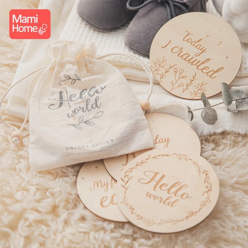 5pc/ Set Newborn Wooden Double-sided Pattern Milestone Cards Handmade  Memorial Commemorative Photo Accessories newborn Gifts