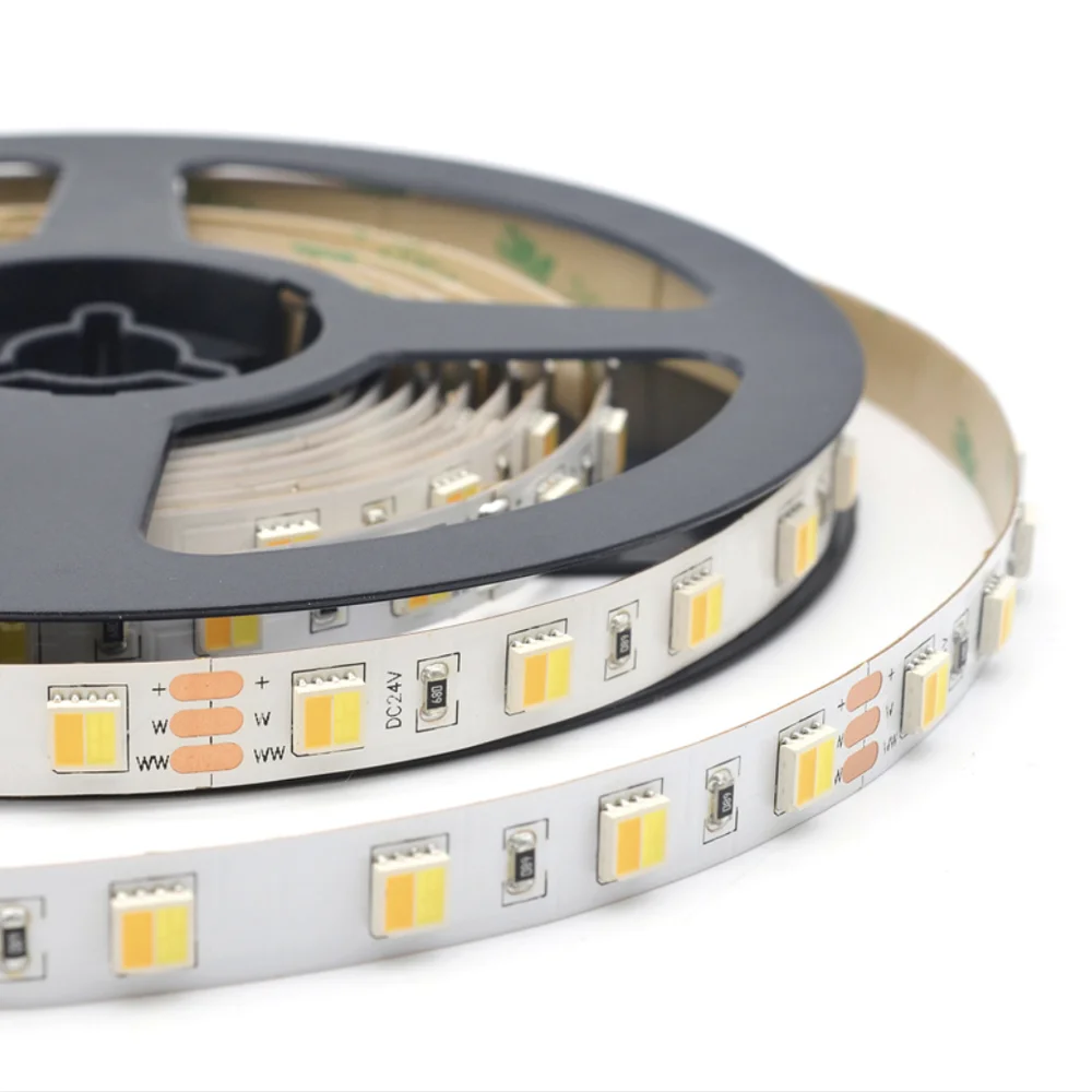 

12V/24V DC, 60led/m smd 5050 (300led/5m) led WW CW strip light, CW+WW CCT adjustable, tunable 2 chips in one led