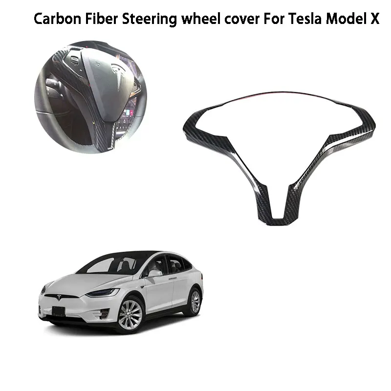 For Tesla Model X S 2012-2022 Carbon Fiber ABS Interior Steering Wheel Cover Trim 1Set