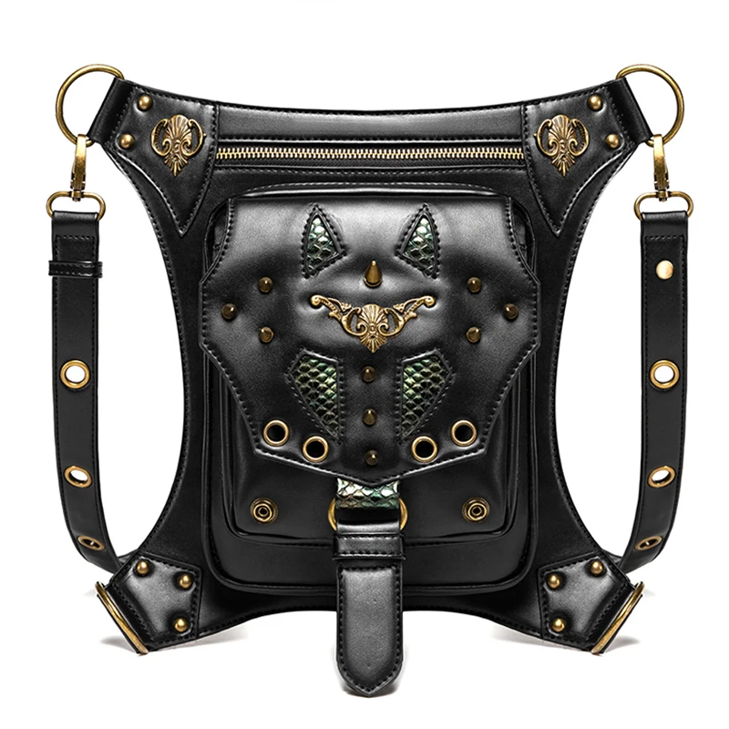 Steampunk Leather Women Waist Bag Retro Rock Drop Leg Bag Motorcycle Crossbody Shoulder Bags Skull Rivet Pouch Punk Leg Bags New