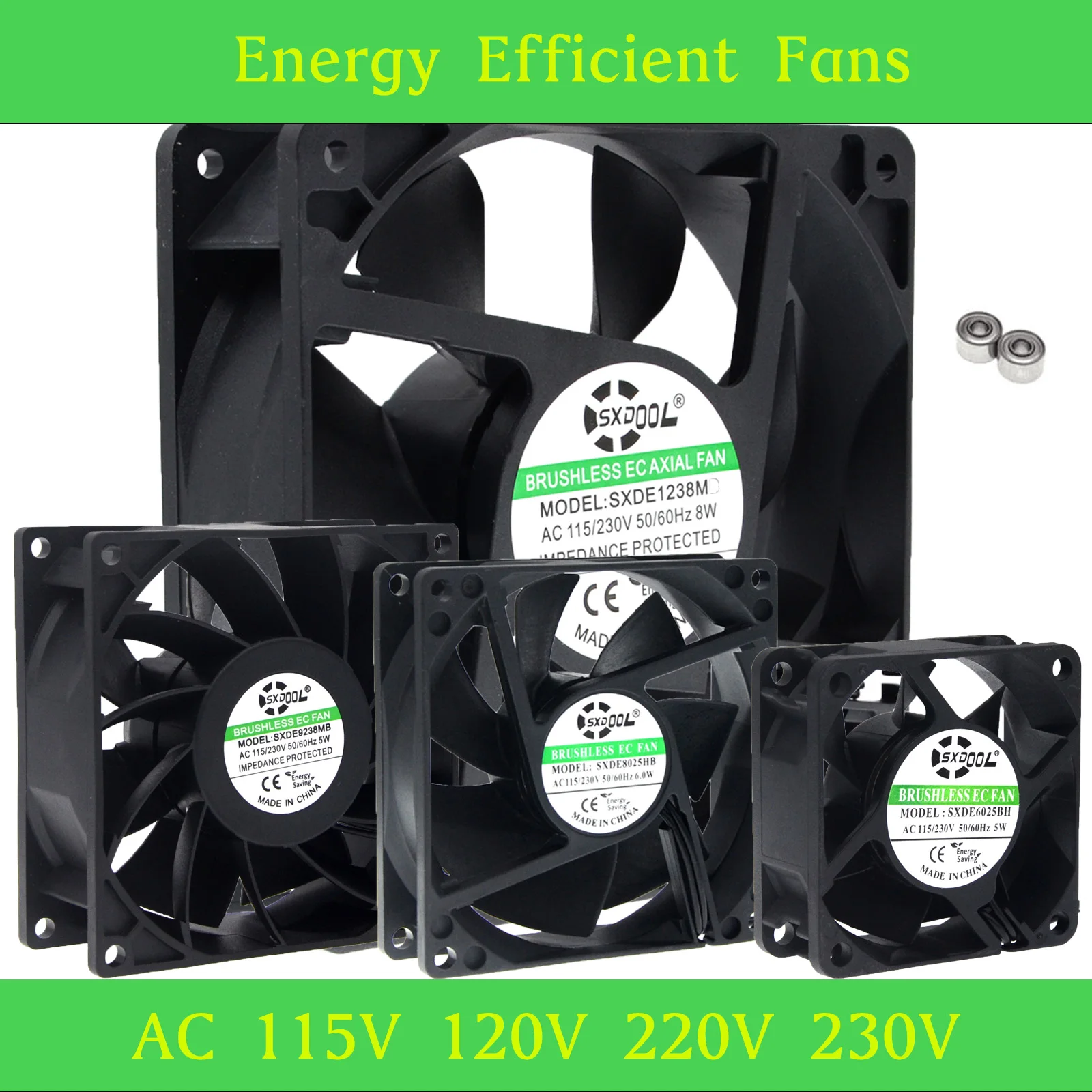 Bezszczotkowy wentylator chłodzący EC AC 110V 120V 220V 240V Podwójne łożysko kulkowe 2 przewody 60mm 70mm 80mm 92mm 120mm 172mm Rozmiar Opcjonalny