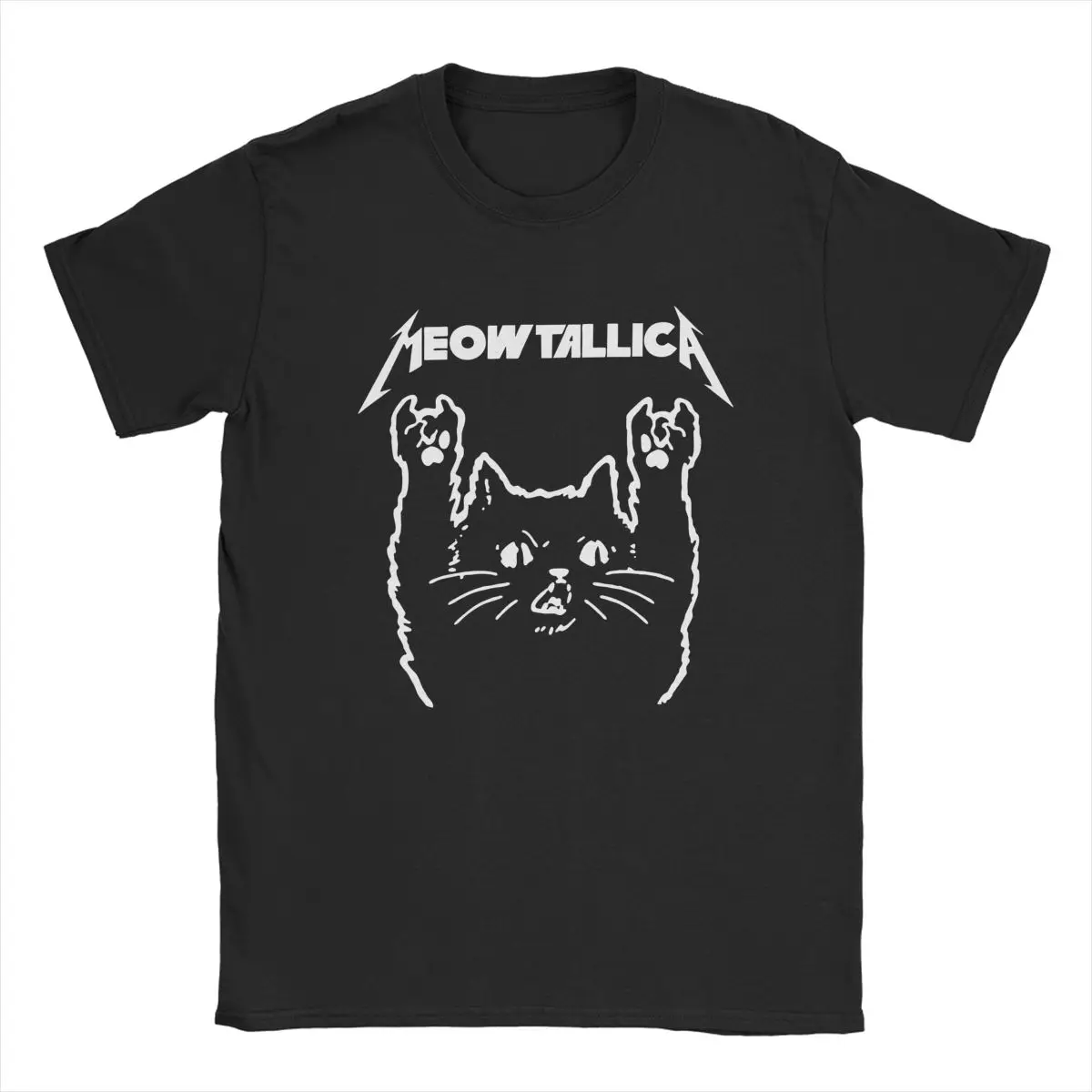 Rock Band Cat Metal Meowtallica Men T Shirts Vintage Tees Short Sleeve Round Neck T-Shirts Cotton Party Clothes