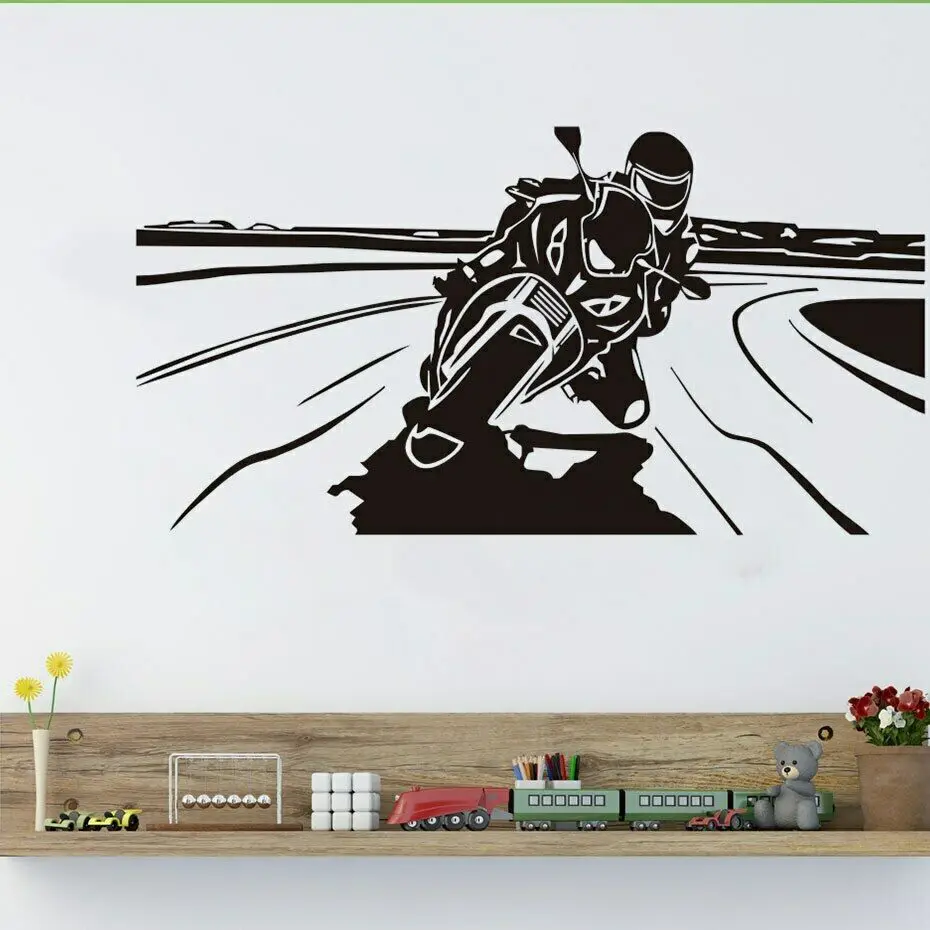 Cool Racing Rider Riding Motorcycle Wall Decal Cross country Racer Motorcyclists Wall Sticker Vinyl Boys Room Decor Mural X914