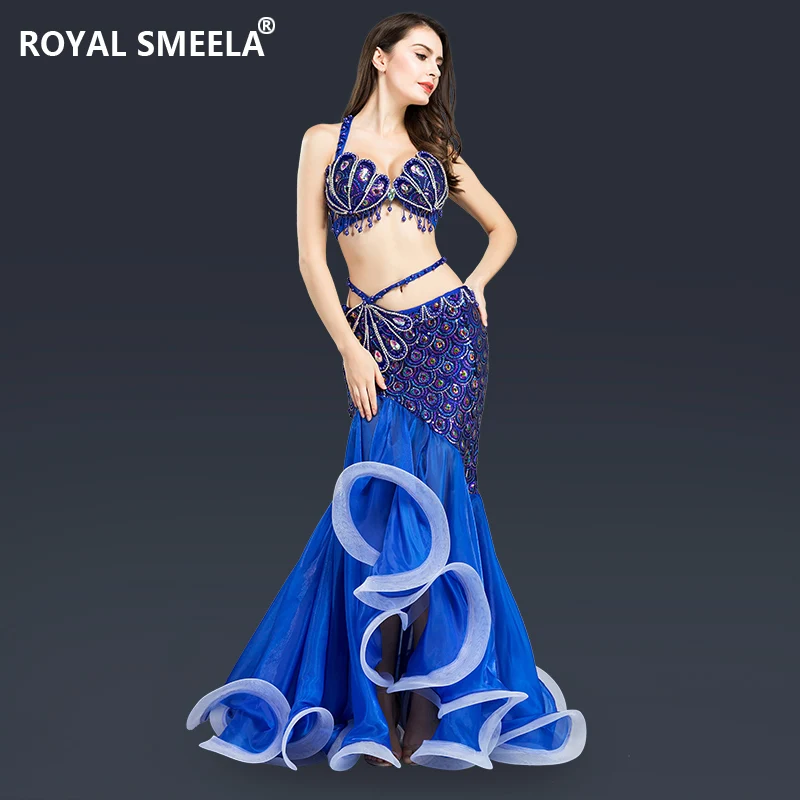 Sexy Belly Dancing Outfit For Women Stage Performance Belly Dancer Dress Sequined Peacock Carnival Belly Dance Costume Bra Skirt