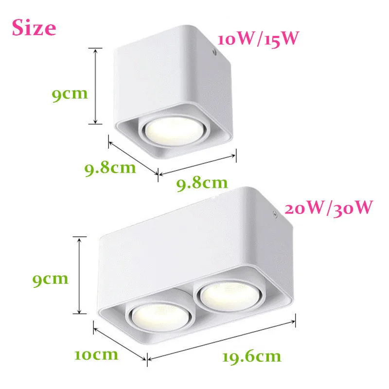 Square Surface Mounted Dimmable Super bright LED Downlights 10W 15W 20W 30W AC110-220V COB LED Ceiling Lamp Spot Lights LED Lamp