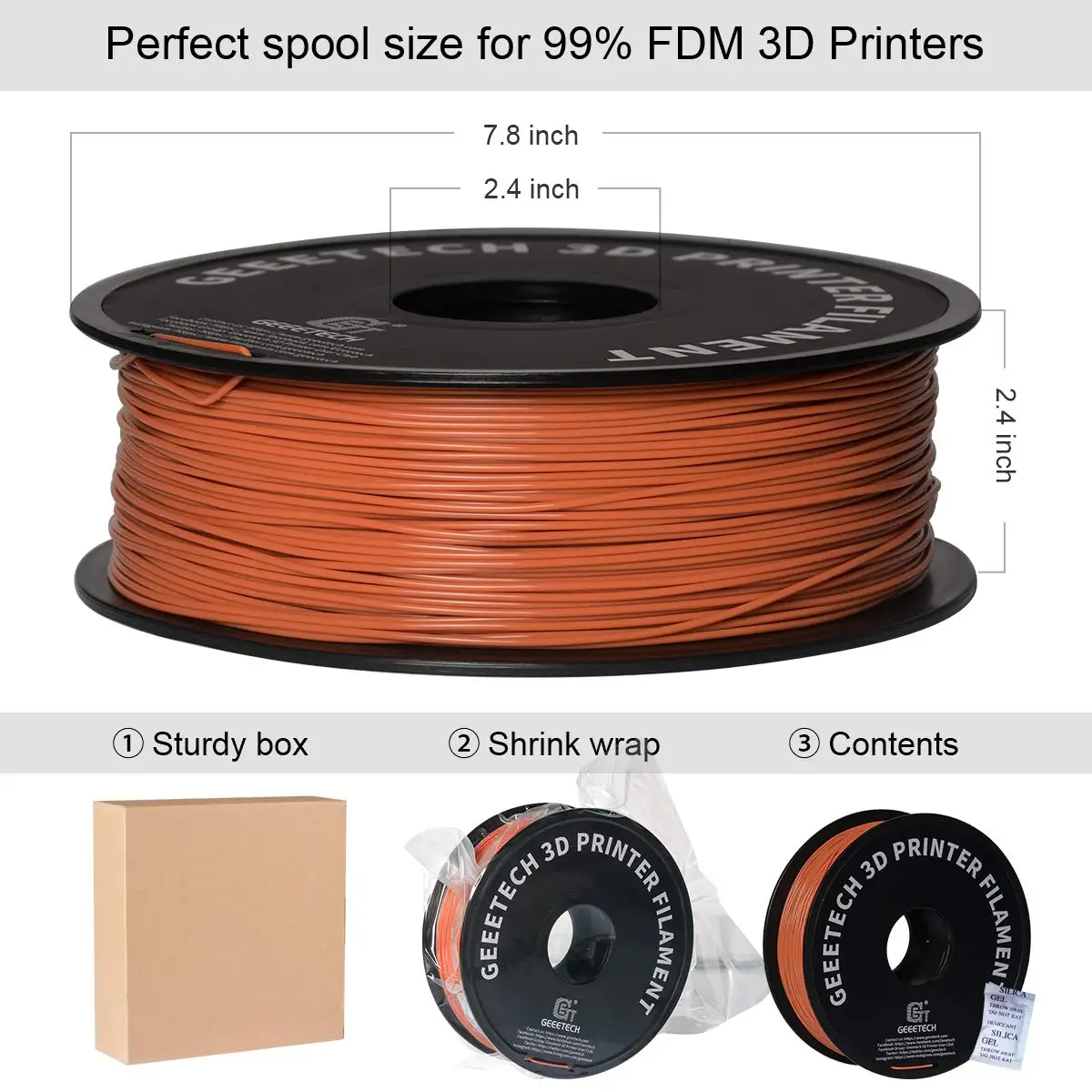 GEEETECH 1 rolle/1kg 1,75mm PLA Filament Vakuum Verpackung Übersee Lagerhallen Braun Farbe Für 3D Drucker Schnelle schiff