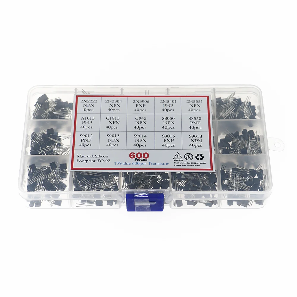 600pcs 15 Kinds Of Values Transistor TO-92 NPN PNP Kit Set 30-160V 50-1000mA NPN / PNP