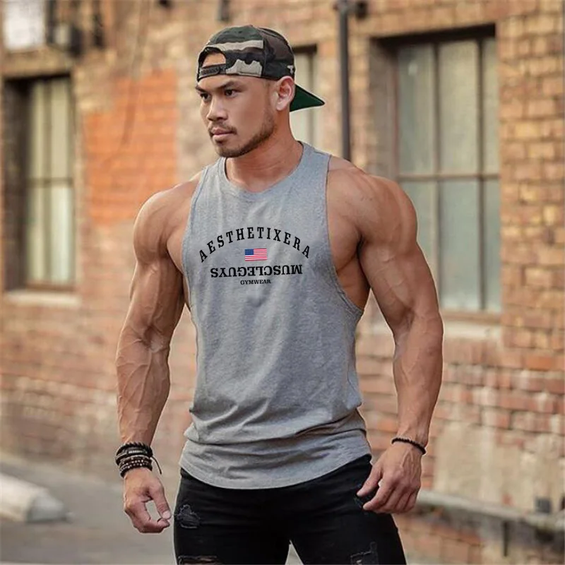 Muscleguys Men Tank Tops sleeveless Shirts Gym Fitness Bodybuilding Workout Singlet Sling Vest Male Summer Brand Clothing