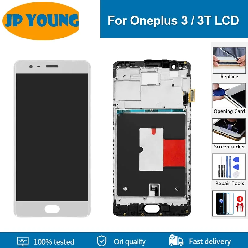 New OLED 5.5\'\' Display Replacement For Oneplus 3 3T LCD Display with frame Touch Screen For OnePlus 3 3T A3000 LCD Panel