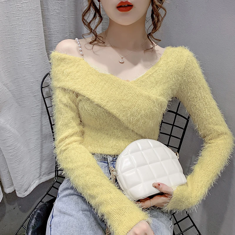 

Women 2020 New Sweet Style Girl Bottoming Imitation Mink Slanted Shoulder Strapless Slim Bottoming Shirt Top Women Streetwear