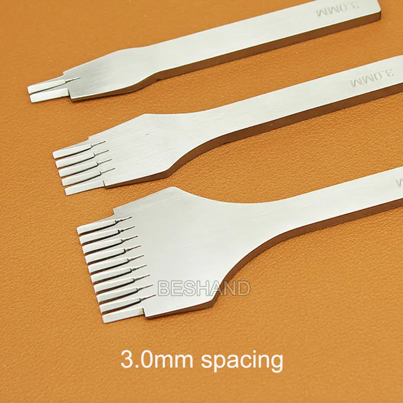 Leather Craft Punches Tool Set Pricking Iron French Chisel with Polished Prongs 2.7/3.0/3.38/3.85mm for Punching Stitching Holes - Image 2