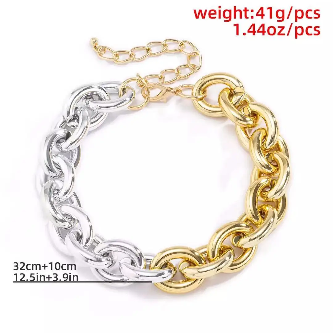 Vintage Thick Edge Cuban Gothic Necklace Women CCB Neck Collar Bone Gold Color Stubby Chain Necklaces Charm Party Jewelry