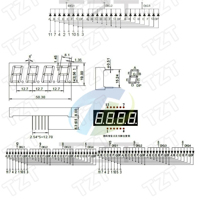 0,56 Zoll LED-Anzeige 7-Segment 1 Bit/2 Bit/3 Bit/4 Bit Ziffernrohr Rot Gemeinsame Kathode / Anode Digital 0,56 Zoll LED 7-Segment – Detail 3
