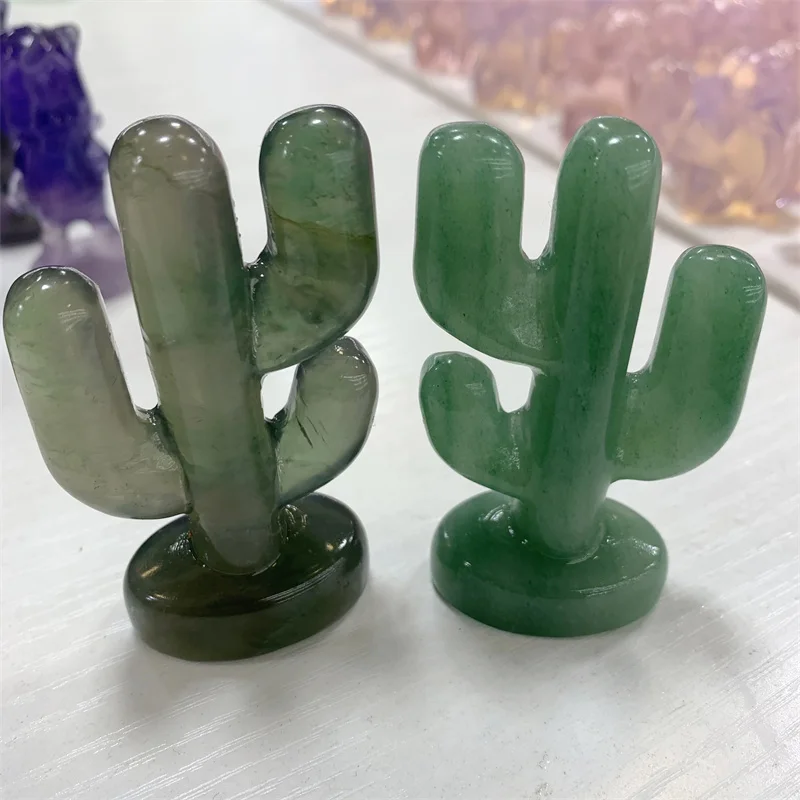 

1pcs Natural Green Aventurine Cactus Carved Exquisite Gifts Small Crafts Mascot Home Decoration