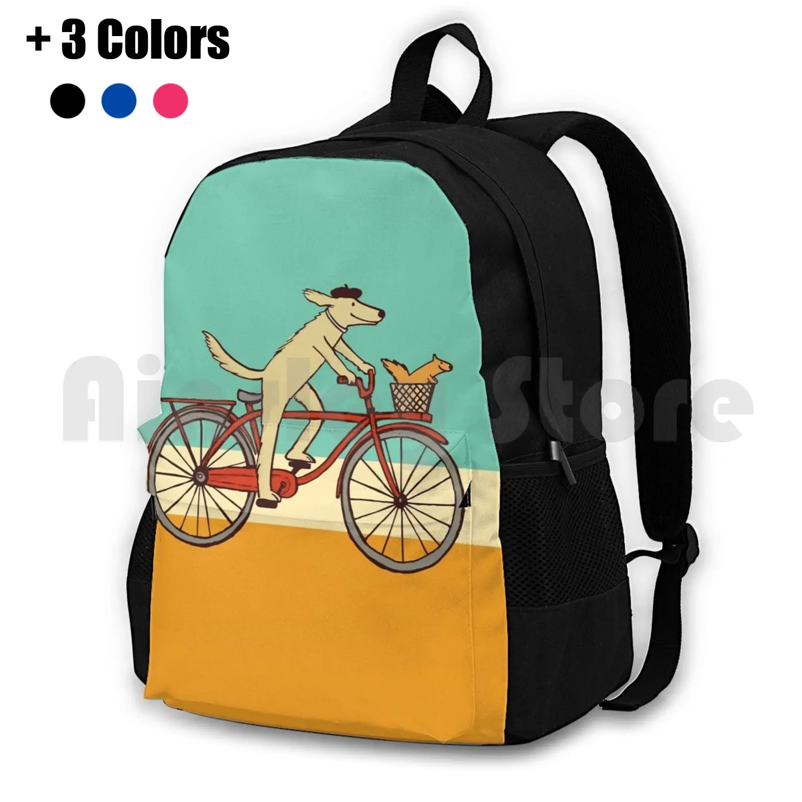 Dog And Squirrel Are Friends Whimsical Animal Art Dog Riding A Bicycle Outdoor Hiking Backpack Waterproof Camping Travel