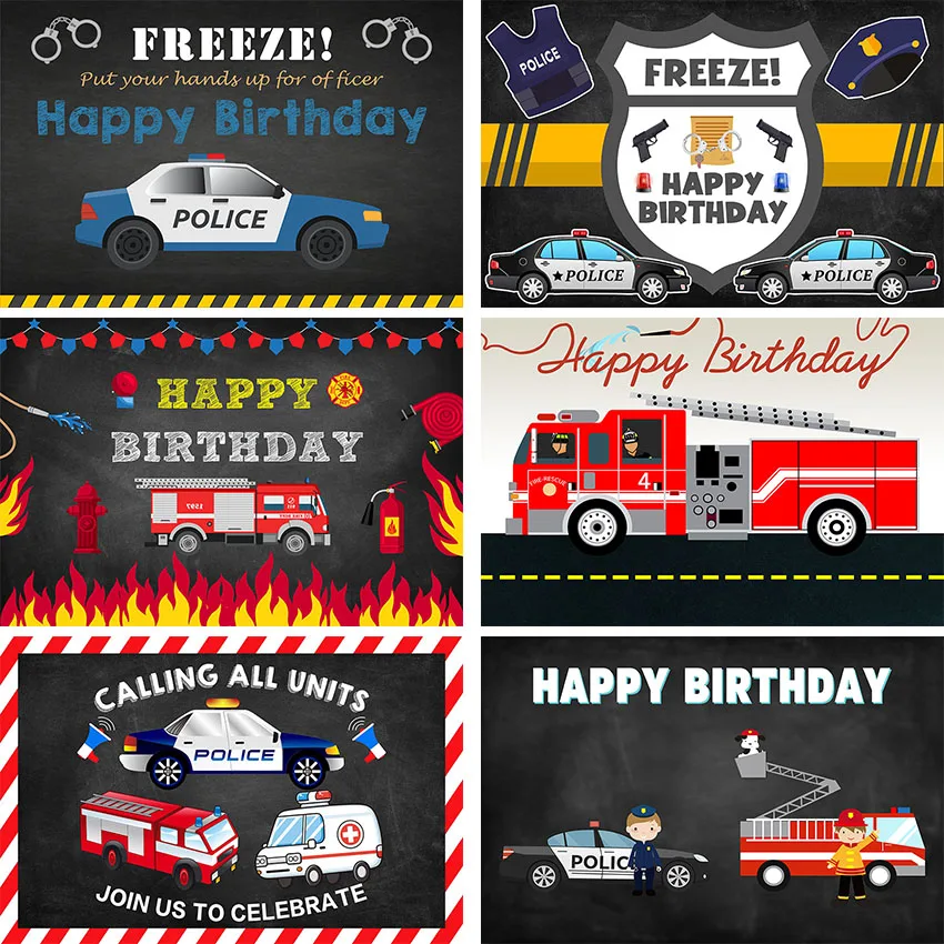 Fire Truck Photo Background For Photography Police Fireman Boy Birthday Baby Shower Photocalll Backdrop Studio Decoration Banner