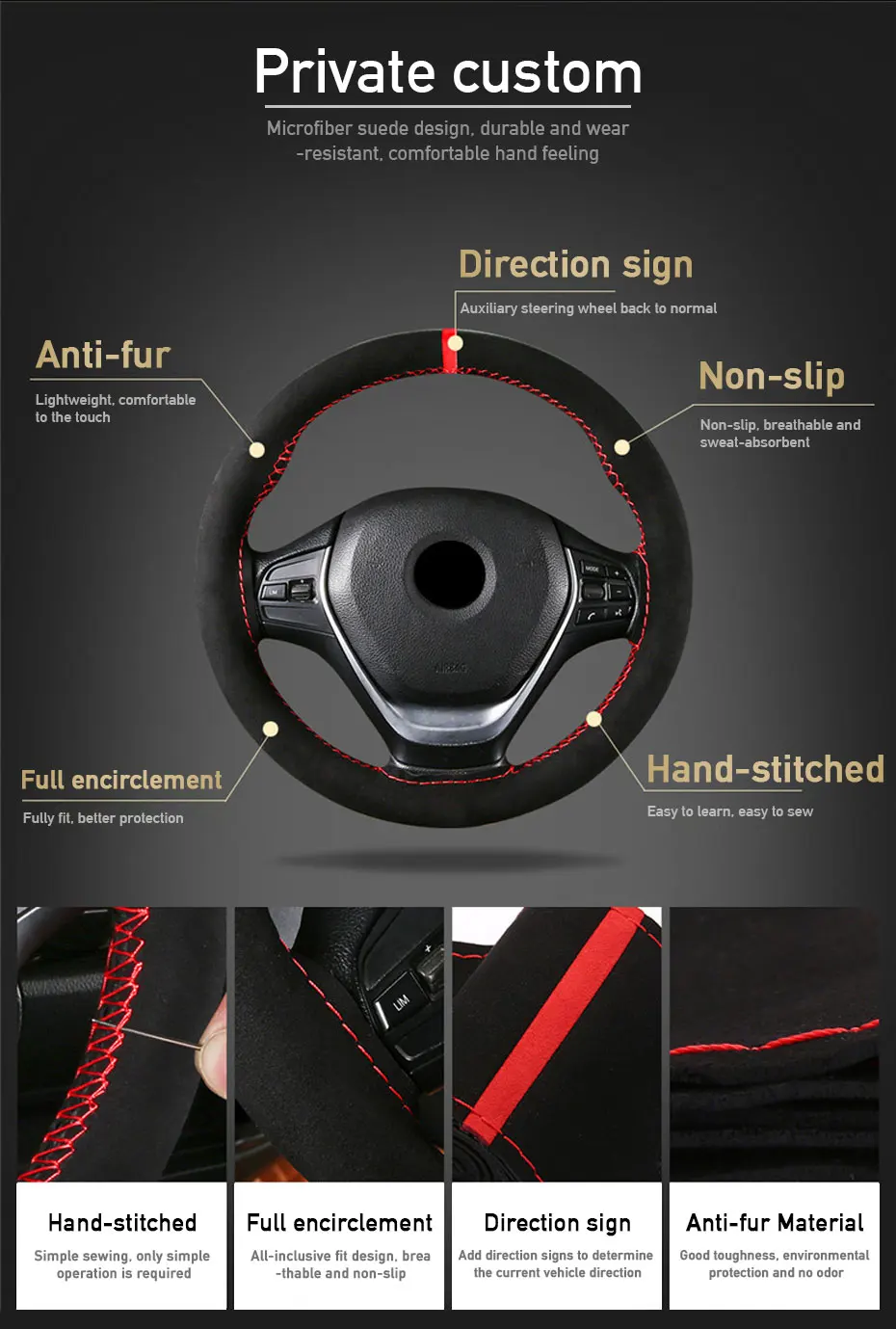 Pelz Lenkrad Abdeckung Für Auto Universal 38 cm Geflochtene Auto Lenkrad Schutz Abdeckung Leder Anti Slip Innen Teile – Detail 4