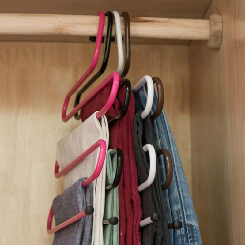 5 Layers S-Shape Iron Wardrobe Storage Hangers Pants Trousers Hanger Multi-Layers Clothing Storage Rack Closet Space Saver Rack